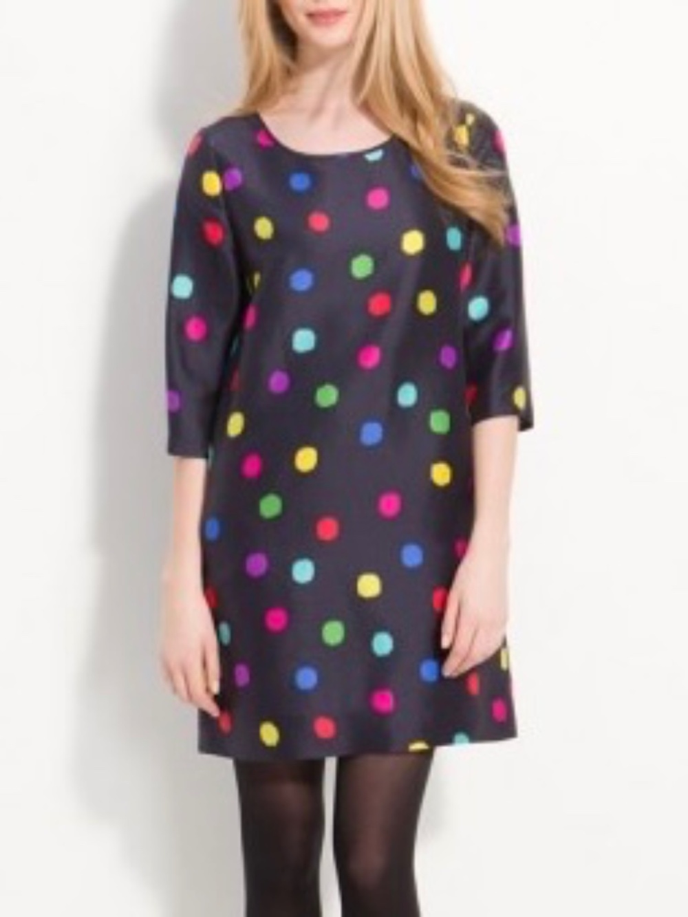NWT [Kate Spade] Navy Blue Silk < Belina > Poka Dot Shift Mini Dress | 12 Large